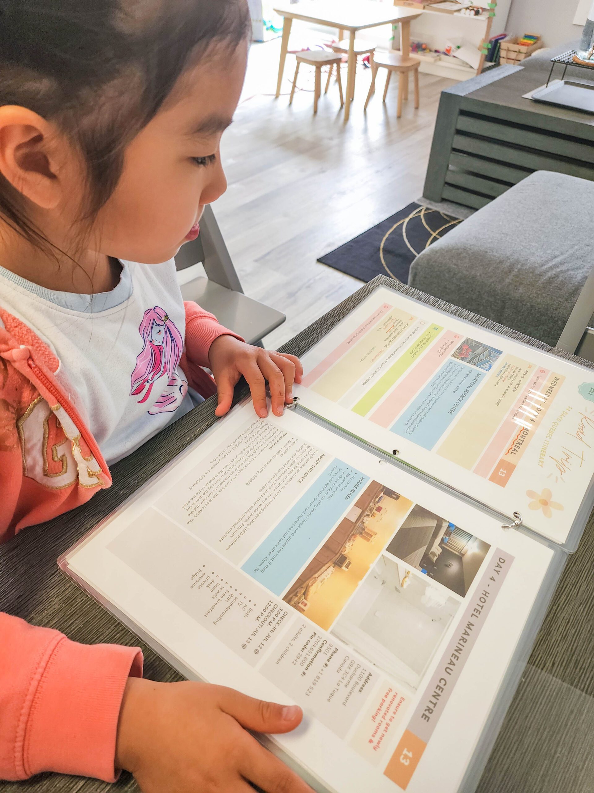 Planning road trip with kids with itinerary printed
