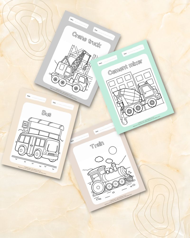 Road trip worksheets/ printables for kids - Chinese, French, English - Coloring