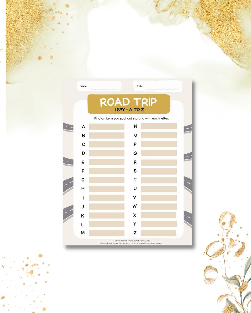 Road trip worksheets/ printables for kids - Chinese, French, English - I Spy A to Z