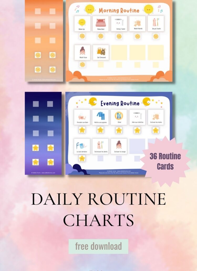 Free Morning and Evening Routine Charts Printable: English, Chinese, French