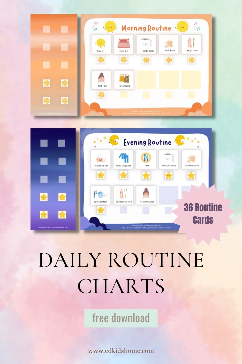 Free printable: Daily routine charts with 36 routine cards