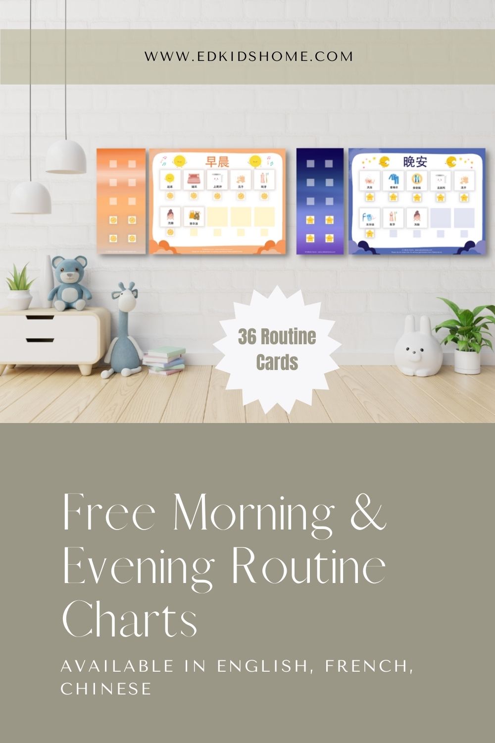 Free printable: Morning and evening routine charts. Available in English, French and Chinese