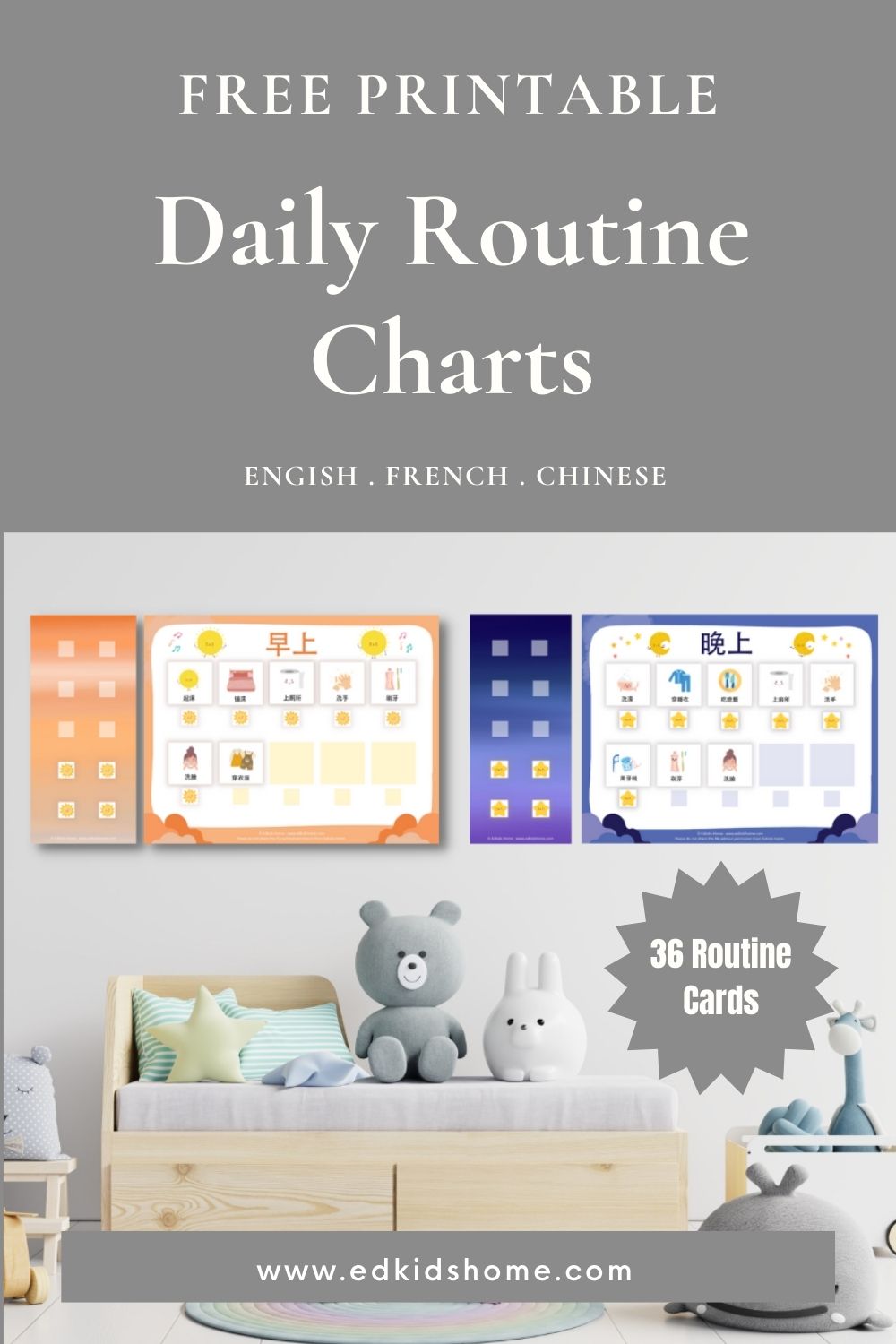 Free Daily Routine Charts (Morning & Evening) - 36 routine cards
Available in English, French, Chinese