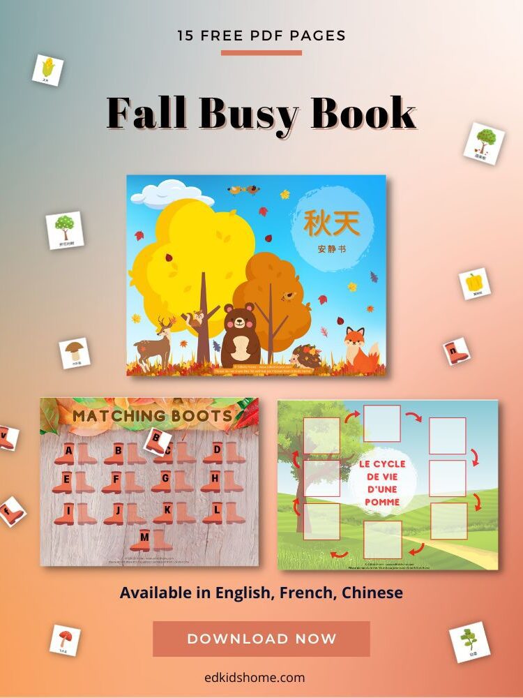 Free Fall Busy Book Printable: Chinese, French, English