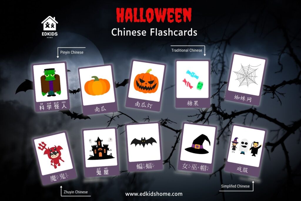Halloween - Free Chinese (Traditional, Simplified, Zhuyin, Pinyin) Flashcards 