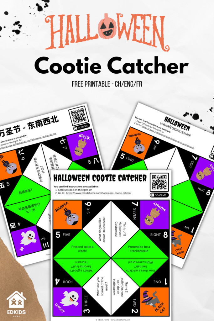 Halloween cootie catcher - Free printable - Chinese/ English/ French