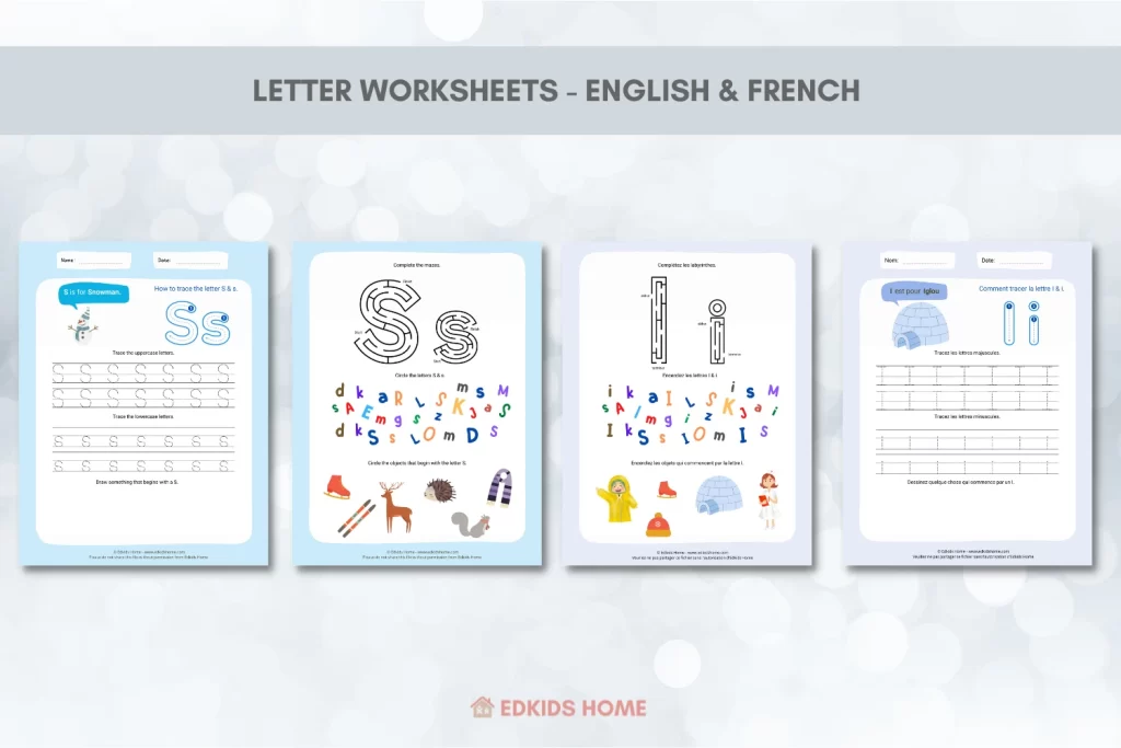 Free Letter worksheets (English, French)