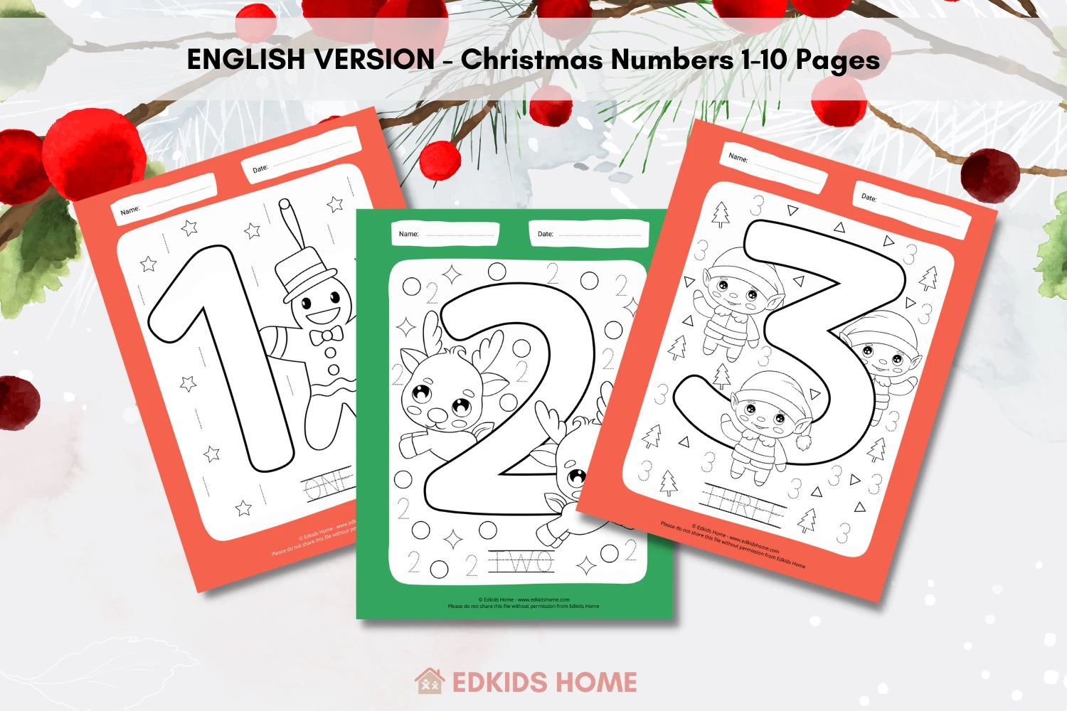 English - Free Christmas Numbers 1-10 Worksheets