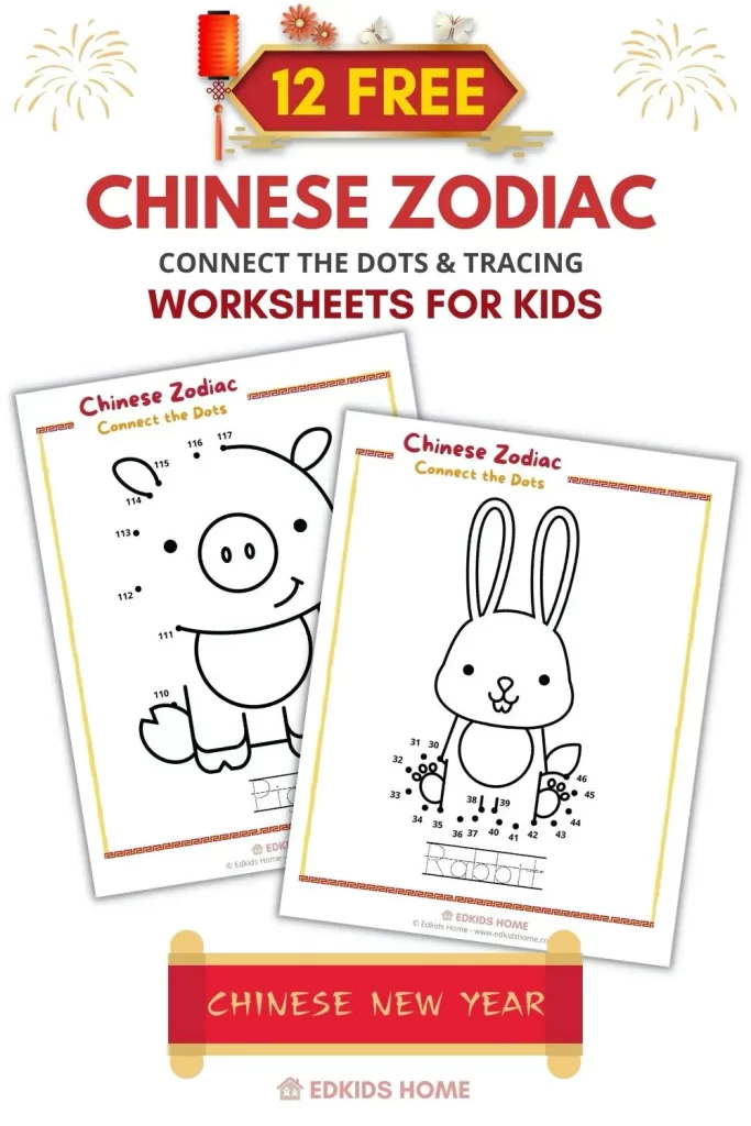 Free Chinese New Year Worksheets - 12 Zodiac Animals - Connect the Dots 