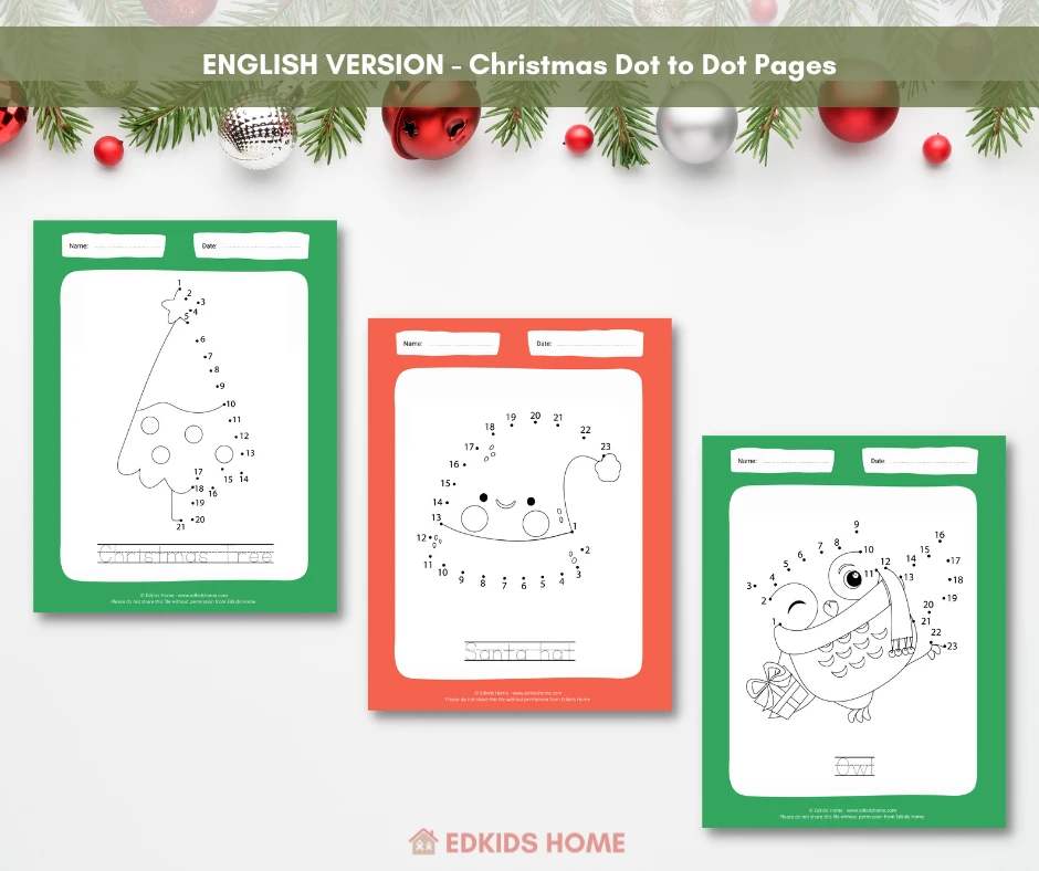 English - Christmas dot to dot printables