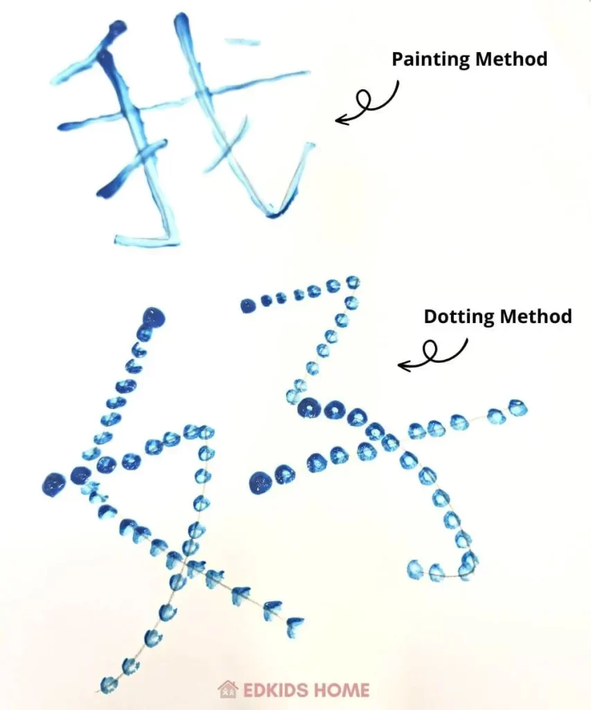 Chinese writing for kids - q-tip painting activity - 2 methods of using q-tip
