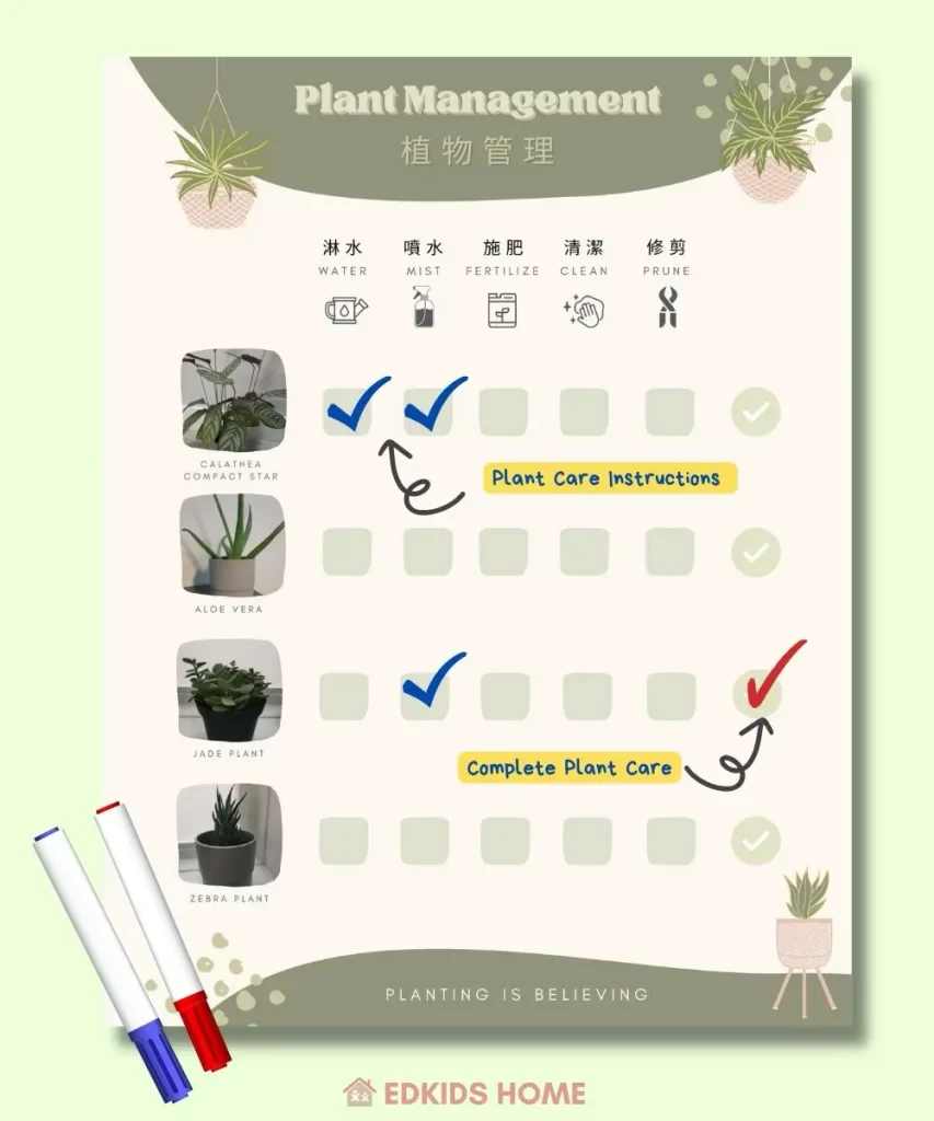 indoor house plant care checklist | print activities for kids