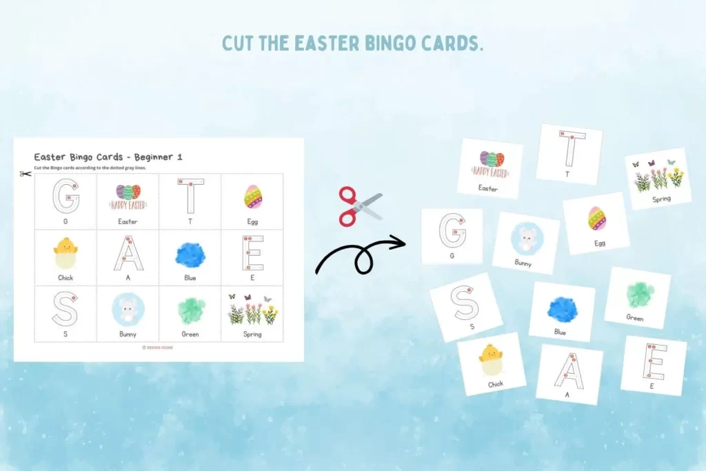 Cutting Instructions | Free Easter Hunt & Bingo printable | Easter activities for kids | English & Chinese 