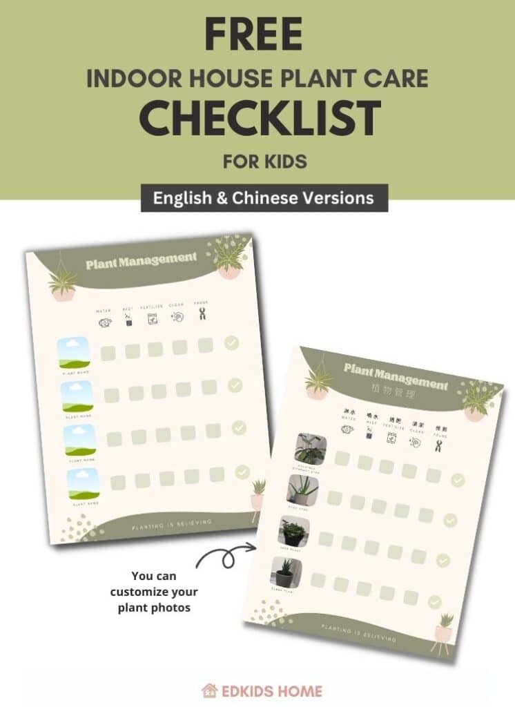 indoor house plant care checklist printable | plant activities for kids