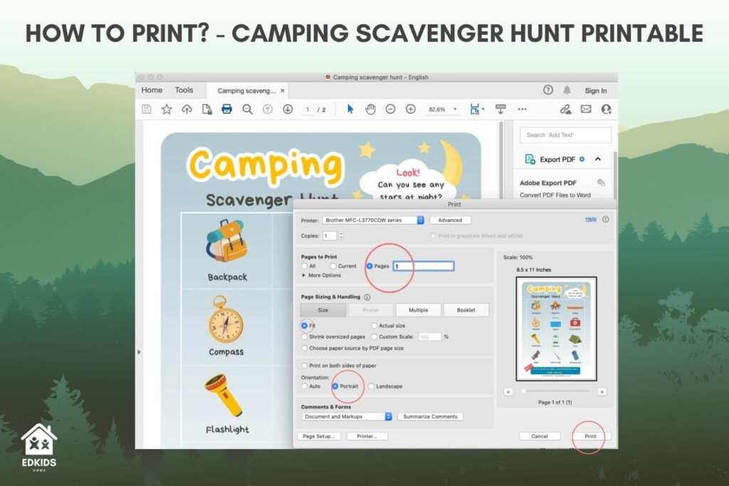 Camping scavenger hunt printable - how to print
