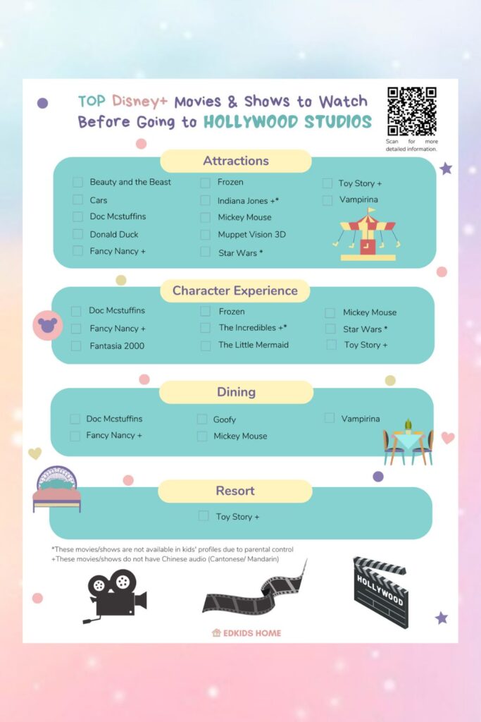 Disney world - hollywood studios- to watch movies & shows list printable
