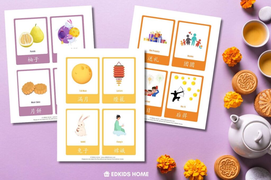 Mid-Autumn Festival Flashcards in Bilingual English & Chinese (Traditional, Simplified, Zhuyin, and PInyin)
