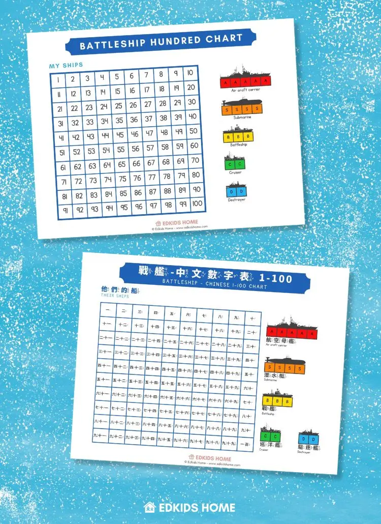 Free Battleship Game Printable – Hundred Chart (戰艦中文數字表)